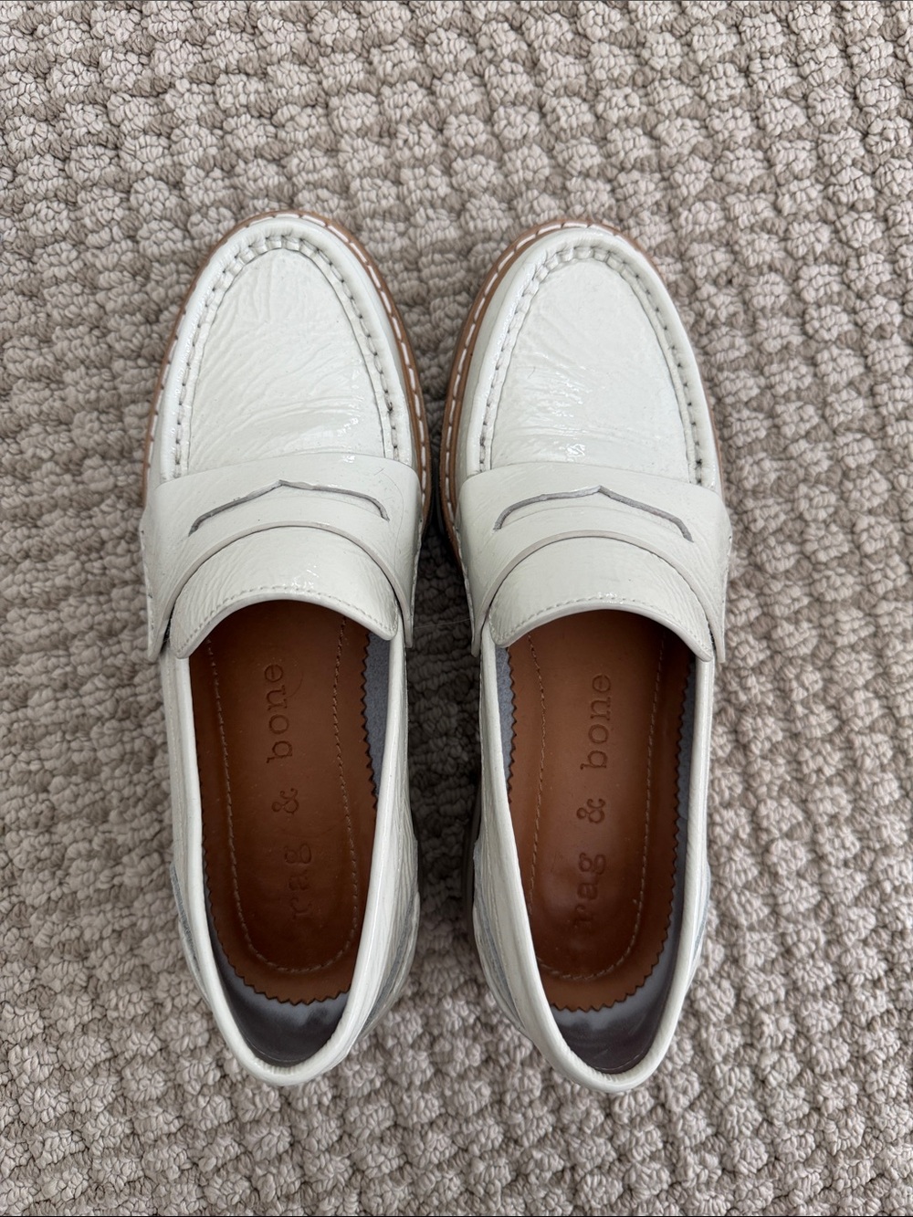 rag & bone White Leather Lug Sole Penny Loafers with Tan Welt